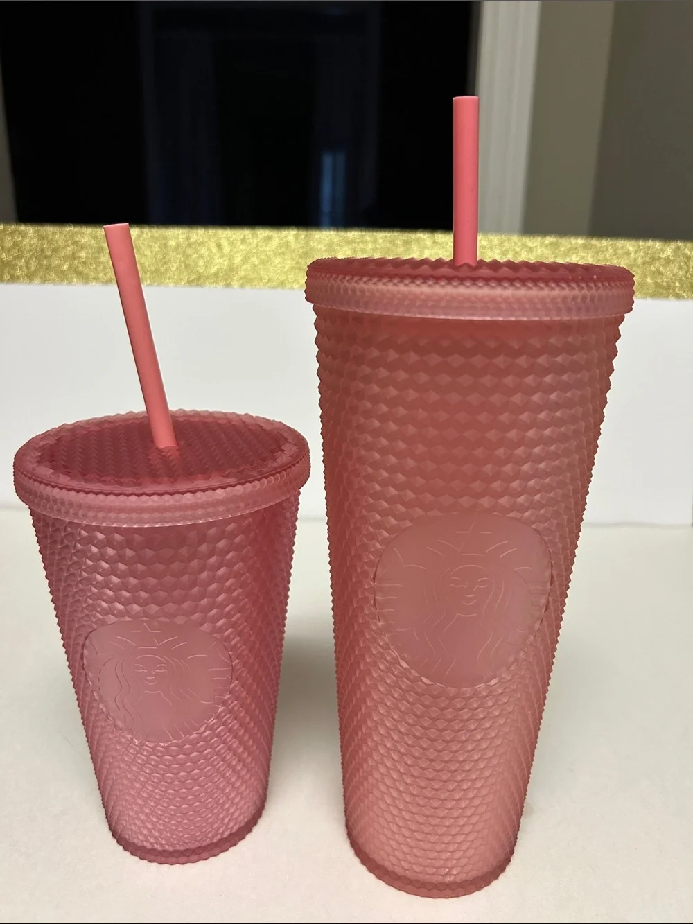 Bundle of 2 Starbucks Matte Pink Studded Reusable Tumbler Set with Straws